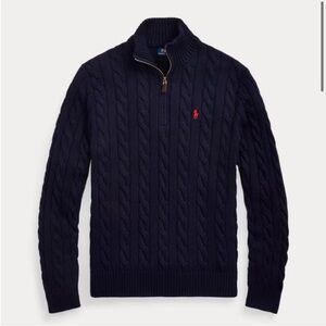 Ralph Lauren Dark Blue Cable Knit Zip-Up Sweater
